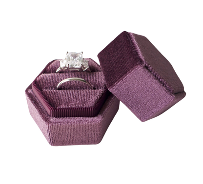 PLUM PURPLE Hexagon Velvet Ring Box - Double Slot