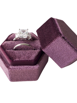 PLUM PURPLE Hexagon Velvet Ring Box - Double Slot