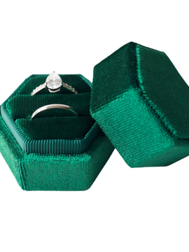 EMERALD GREEN Hexagon Velvet Ring Box - Double Slot