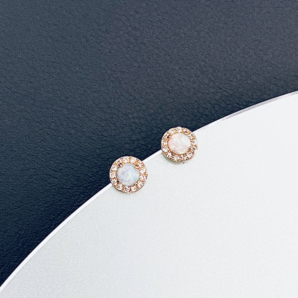 Rhea - Delicate Round-Setting Opal Stud Earrings in Gold