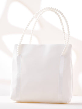 Simple White Handbag with Pearl Handle