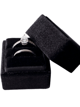 BLACK Square Velvet Ring Box- Double Slot