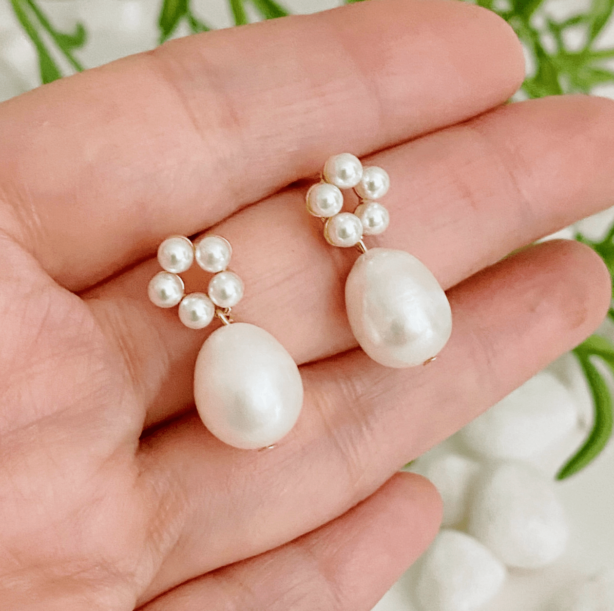 Blooming Freshwater Pearl Drop Earrings | Simple Mini Pearl Drop Earrings - NKIN