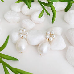 Blooming Freshwater Pearl Drop Earrings | Simple Mini Pearl Drop Earrings - NKIN