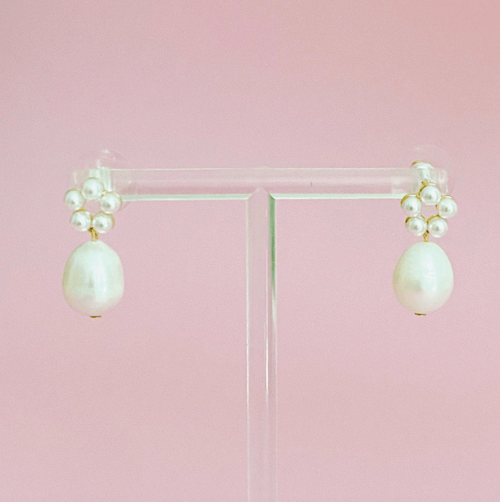 Blooming Freshwater Pearl Drop Earrings | Simple Mini Pearl Drop Earrings - NKIN