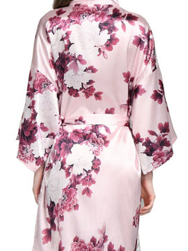 Blush Peony Watercolor Satin Robe