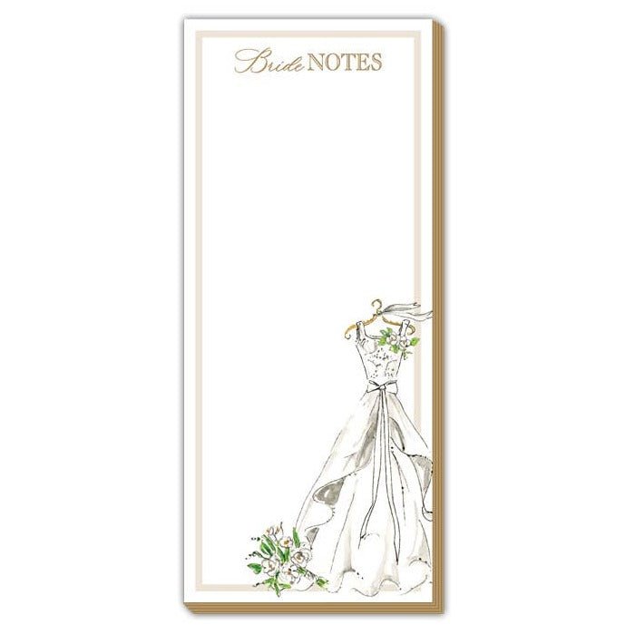 A small notepad that says "bride notes" on a white background
