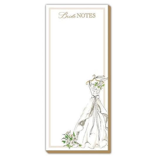 A small notepad that says "bride notes" on a white background