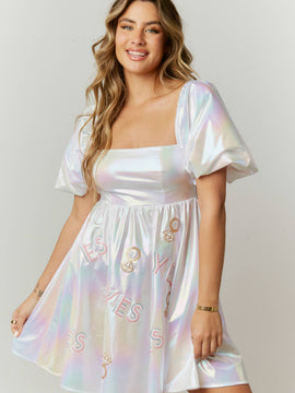 The Hailey Iridescent Bridal Ring Patch Mini Dress