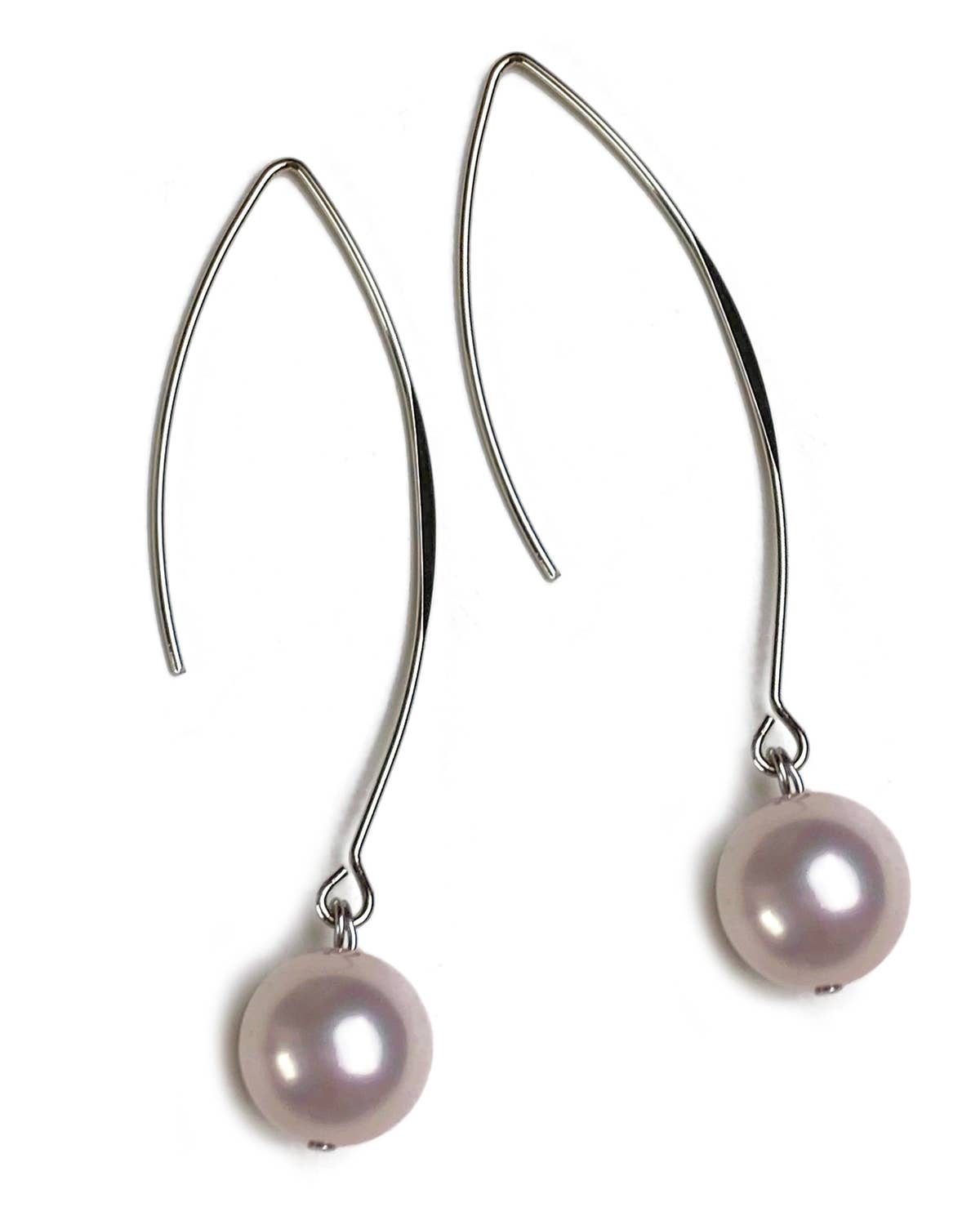 Light Pink Czech Glass Pearl Long Threadthru Earrings