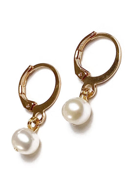 Mini Bridal Gold Freshwater Pearl Dangle Minimalist Earrings