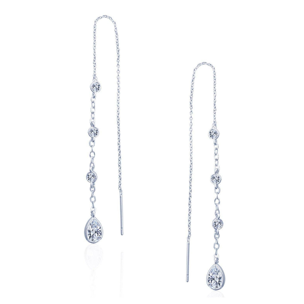 Elora - Elegant Chain and Crystal Drop Needle Earrings in Silver
