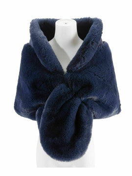 Navy  Faux Felt Fur Scarf Shawl Wrap