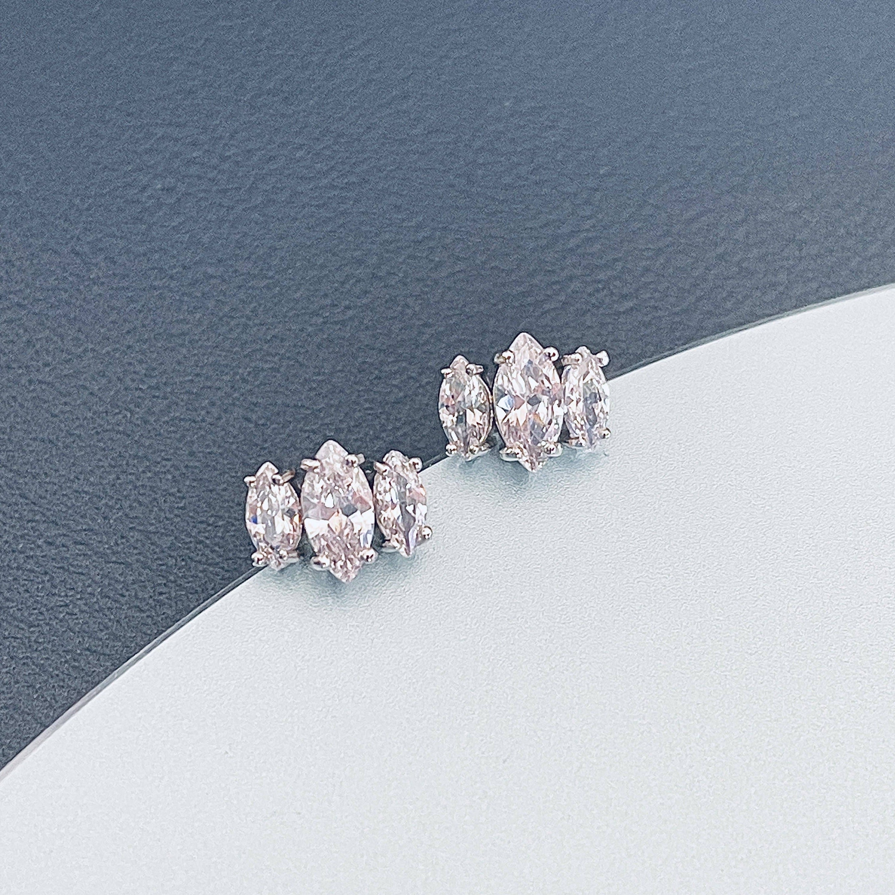 Emily - Triple Marquise Cz Stud Earrings in Silver