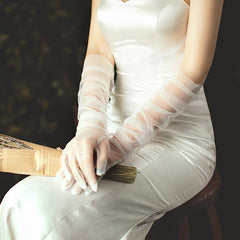 Ivory Long Tulle Nylon Sheer Wedding Gloves