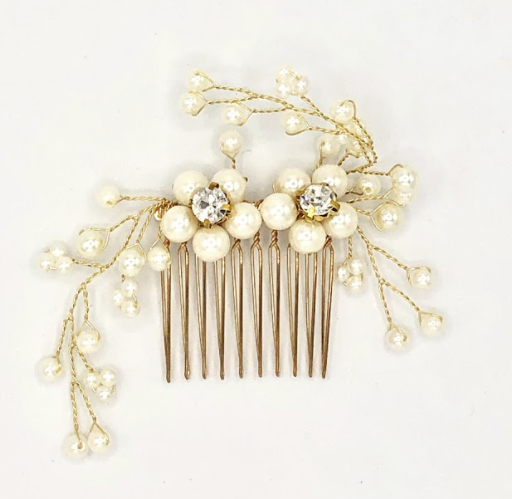Gold, Crystal, and Pearl Hair Comb - NKIN