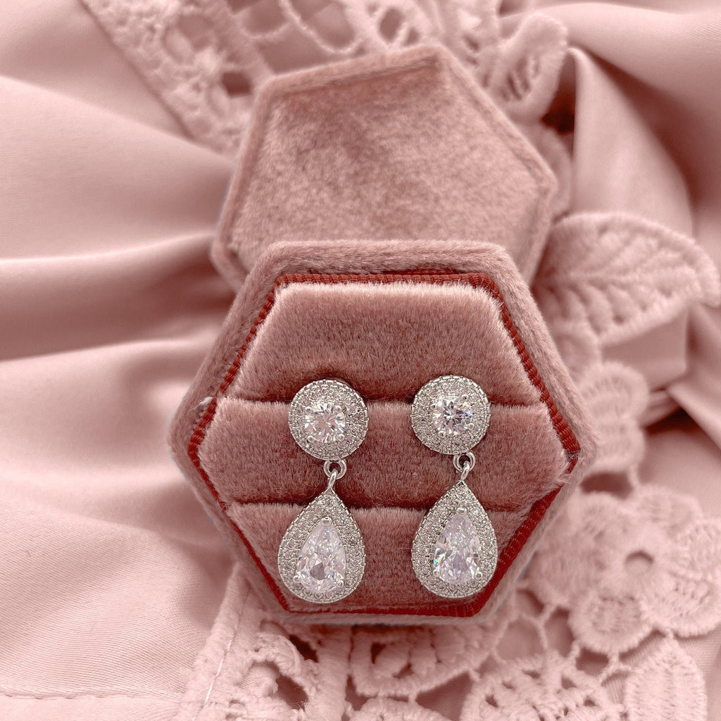 Silver Drop Crystal Bridal Earrings - NKIN