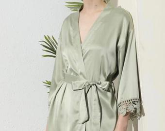 Sage Green Chunky Lace Robe - NKIN